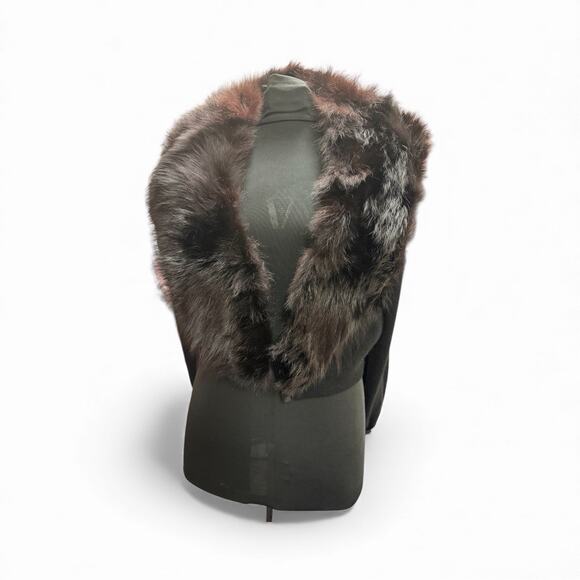 Vintage 1950s PAM STEWART Fur Collar Cardigan Sweater Wool Black Lace Mesh Lined - Picture 2 of 8